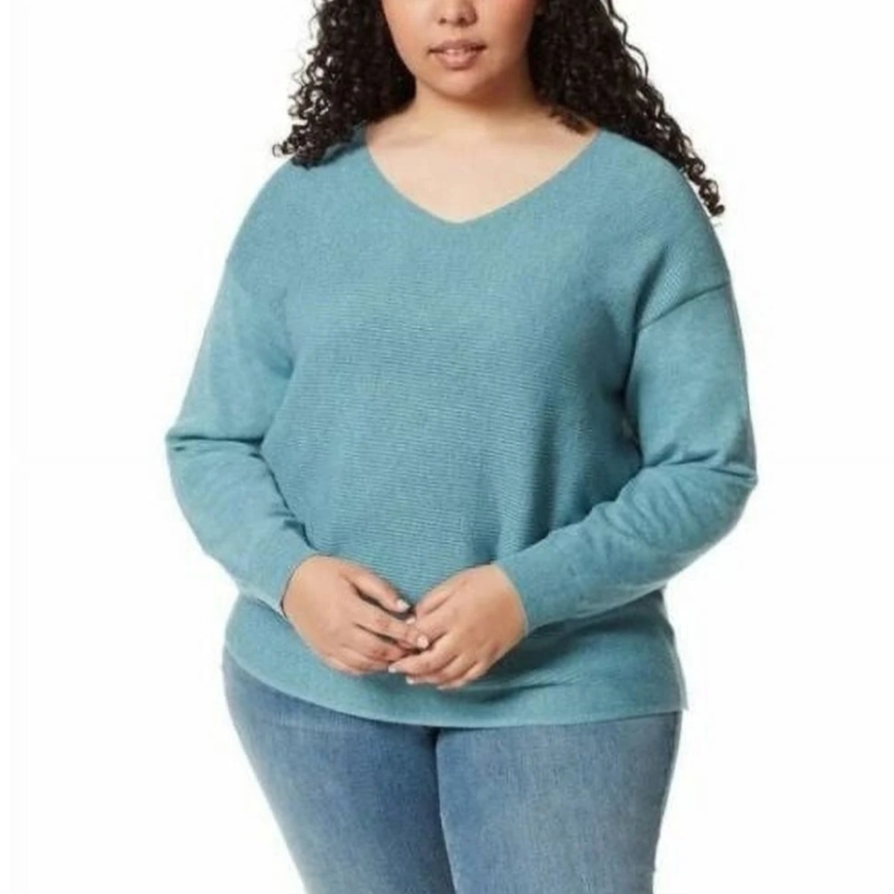 Ella Moss Women’s Plus Size V-Neck Sweater – Blue – Size 2X – New with Tags